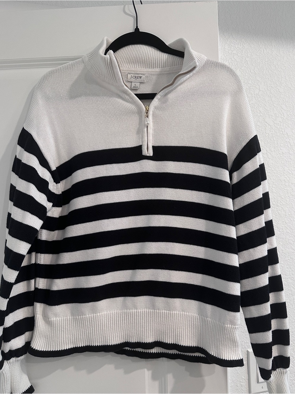J.Crew Factory Striped Half-Zip Sweater Navy Cream Size L
